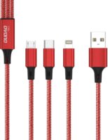 Dudao TGL2 USB-A apa - Micro USB/USB-C/Lightning apa 2.0 töltőkábel - Piros (1.2m)