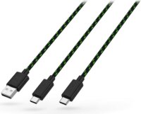 Venom USB-A apa - 2x USB-C apa töltő kábel - Fekete/Zöld (3m)