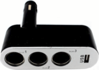 Carguard 55050 Autós 3-mas Szivargyújtó Elosztó + 1A USB Töltő - Fekete