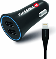Swissten 2x USB-A Autós Töltő + Lightning Kábel - Fekete (2.4A)