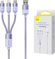 Baseus StarSpeed 3 az 1-ben USB-A apa - USB-C/Micro USB/Lightning apa iPhone töltőkábel - Lila (1.2m)