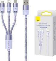 Baseus StarSpeed 3 az 1-ben USB-A apa - USB-C/Micro USB/Lightning apa Adat és töltő kábel - Lila (1.2m)