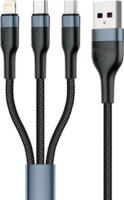 Foneng X51 3 az 1-ben USB-A apa - USB-C/Micro USB/Lightning apa iPhone töltőkábel - Fekete (1m)