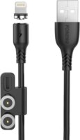 Foneng X62 Magnetic 3 az 1-ben USB-A apa - USB-C/Micro USB/Lightning apa Adat és töltő kábel - Fekete (1m)