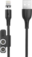 Foneng X62 Magnetic 3 az 1-ben USB-A apa - USB-C/Micro USB/Lightning apa iPhone töltőkábel - Fekete (1m)