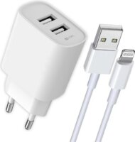 Blautel 4-OK 2x USB-A Hálózati töltő + Lightning kábel - Fehér (5V / 2.4A)