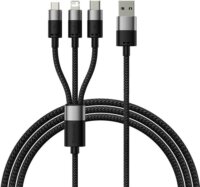Baseus StarSpeed USB-A apa - Micro USB/Lightning/USB-C apa 2.0 iPhone töltőkábel - Fekete (0.6m)