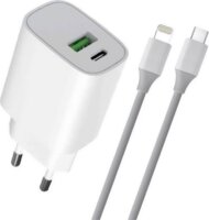 Blautel 4-OK USB-C / USB-A Hálózati töltő + Lightning kábel - Fehér (20W)