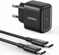 Ugreen CD250 USB-C Hálózati Töltő Adapter 25W + USB-C kábel - Fekete