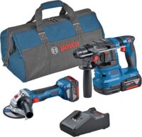 Bosch Kombi Set GWS 18V-7 Akkumulátoros sarokcsiszoló + GBH 18V-22 Professional akkumulátoros fúrókalapács