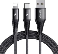Joyroom S-1230G12 USB-A apa - Lightning/USB Type-C apa Adat és töltő kábel - Fekete (1.2m)