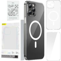 Baseus Magnetic Crystal Clear Apple iPhone 12 Pro Max tok + Edzett üveg kijelzővédő - Átlátszó