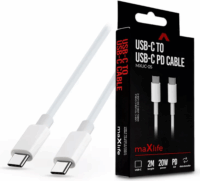 Maxlife TF-0137 USB-C apa - USB-C apa 2.0 Adat és töltőkábel - Fehér (2m)