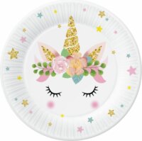 Virágos unikornis mintás papírtányér - 18 cm, 6 db