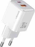 USAMS US-CC189 X-Ron Series USB-C / USB-A Hálózati Töltő Adapter 30W - Fehér