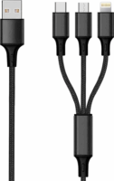 2GO 797206 USB-A apa - Micro-USB / USB-C / Lightning apa Adat és töltő kábel - Fekete (1.5m)