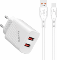 S-Link SL-EC50T 2x USB-A Hálózati Töltő Adapter 12W + USB-C kábel - Fehér