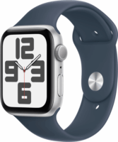Apple Watch SE (2023) GPS (44mm) Okosóra - Ezüstszínű Alumíniumtok Viharkék Sportszíjjal S/M