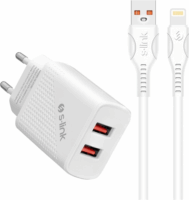 S-Link SL-EC50L 2x USB-A Hálózati töltő + Lightning kábel - Fehér (12W)