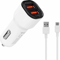 S-Link SL-EC30T 2x USB-A Autós töltő + USB-C kábel - Fehér (17W)