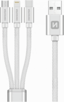 Swissten USB-A apa - USB-C/Lightning/Micro USB-B apa 2.0 Adat és töltő kábel - Fehér (1.2m)