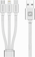 Swissten USB-A apa - USB-C/Lightning/Micro USB-B apa 2.0 iPhone töltőkábel - Fehér (1.2m)