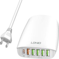 Ldnio A6573C EU USB-C / 5x USB-A Hálózati töltő + Tápkábel - Fehér (65W)