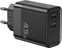 Toocki TCT2C-BEB01-L 2x USB-C Hálózati töltő - Fekete (45W)