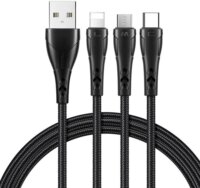 Mcdodo CA-6960 USB-A apa - USB-C/Lightning/Micro USB apa Töltőkábel - Fekete (1.2m)