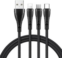 Mcdodo CA-6960 USB-A apa - USB-C/Lightning/Micro USB apa iPhone Töltőkábel - Fekete (1.2m)