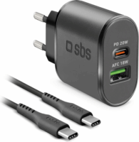SBS TEKITTRPDCCK 1x USB Type-C / 1x USB Type-A Hálózati töltő + 1x USB Type-C kábel - Fekete (20W)