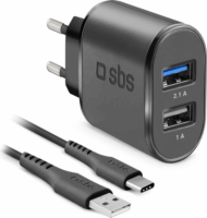 SBS TEKITTRC2U2AFASTK 2x USB Type-A Hálózati töltő - Fekete (10W)