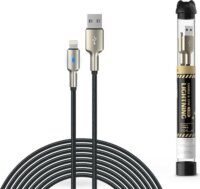 Devia Tube Mars Series ST378102 USB-A apa - Lightning apa 2.0 Adat és töltőkábel - Fekete/Ezüst (1m)