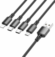 Borofone BX72 USB-A apa - Micro USB/2x USB-C/Lightning apa Töltőkábel - Fekete (1m)
