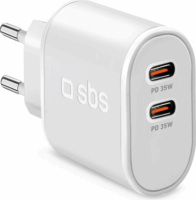 SBS 2x USB-C Hálózati töltő - Fehér (35W)