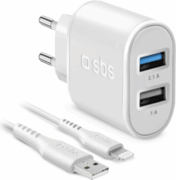 SBS MFi 2xUSB-A Hálózati töltő - Fehér (10W) + USB-A / Lightning kábel