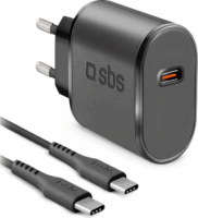 SBS USB-C Hálózati töltő - Fekete (15W) + USB-C / USB-C Kábel