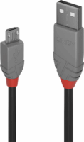 Lindy Anthra Line USB-A apa - Micro USB-B apa 2.0 Adat és töltő kábel - Fekete (3m)
