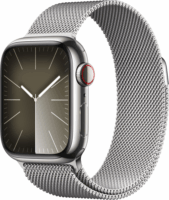 Apple Watch Series 9 LTE (41mm) Okosóra - Ezüst Rozsdamentesacél tok Szürke Milánói Szíjjal