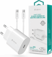 Devia Smart Series ST383373 USB-C Hálózati töltő + USB-C kábel - Fehér (25W)