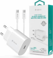 Devia Smart Series ST383373 USB-C Hálózati Töltő Adapter 25W + USB-C kábel - Fehér
