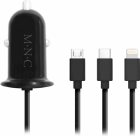 M.N.C 54920BK 1x USB Type-A Autós töltő + Lightning/USB Type-C/microUSB kábel - Fekete (3.1A)