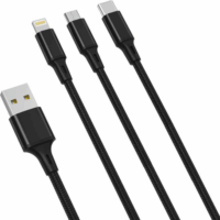 XO NB173 USB Type-A apa - USB Type-C / microUSB / Lightning apa Adat és töltő kábel - Fekete (1.2m)