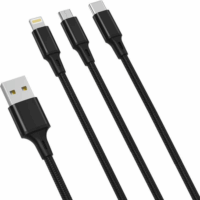 XO NB173 USB Type-A apa - USB Type-C / microUSB / Lightning apa iPhone töltőkábel - Fekete (1.2m)
