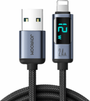 Joyroom Prism USB-A apa - Lightning apa 2.0 Adat és töltő kábel - Fekete (1.2m)