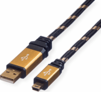 Roline Gold USB-A apa - Mini USB-B apa 2.0 Adat és töltőkábel - Fekete/Arany (3m)