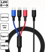 Cellect USB-C apa - USB-C/Lightning/Micro-USB apa töltő kábel - Fekete (1.2m)