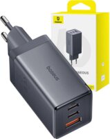 Baseus GaN5 2x USB-C / USB Hálózati töltő - Szürke (65W)