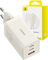 Baseus GaN5 2x USB-C / USB Hálózati töltő - Fehér (65W)