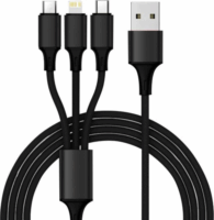 Izoxis 22194 3in1 USB Type-A apa - USB Type-C / Micro USB / Lightning apa Adat és töltő kábel - Fekete (1.2m)